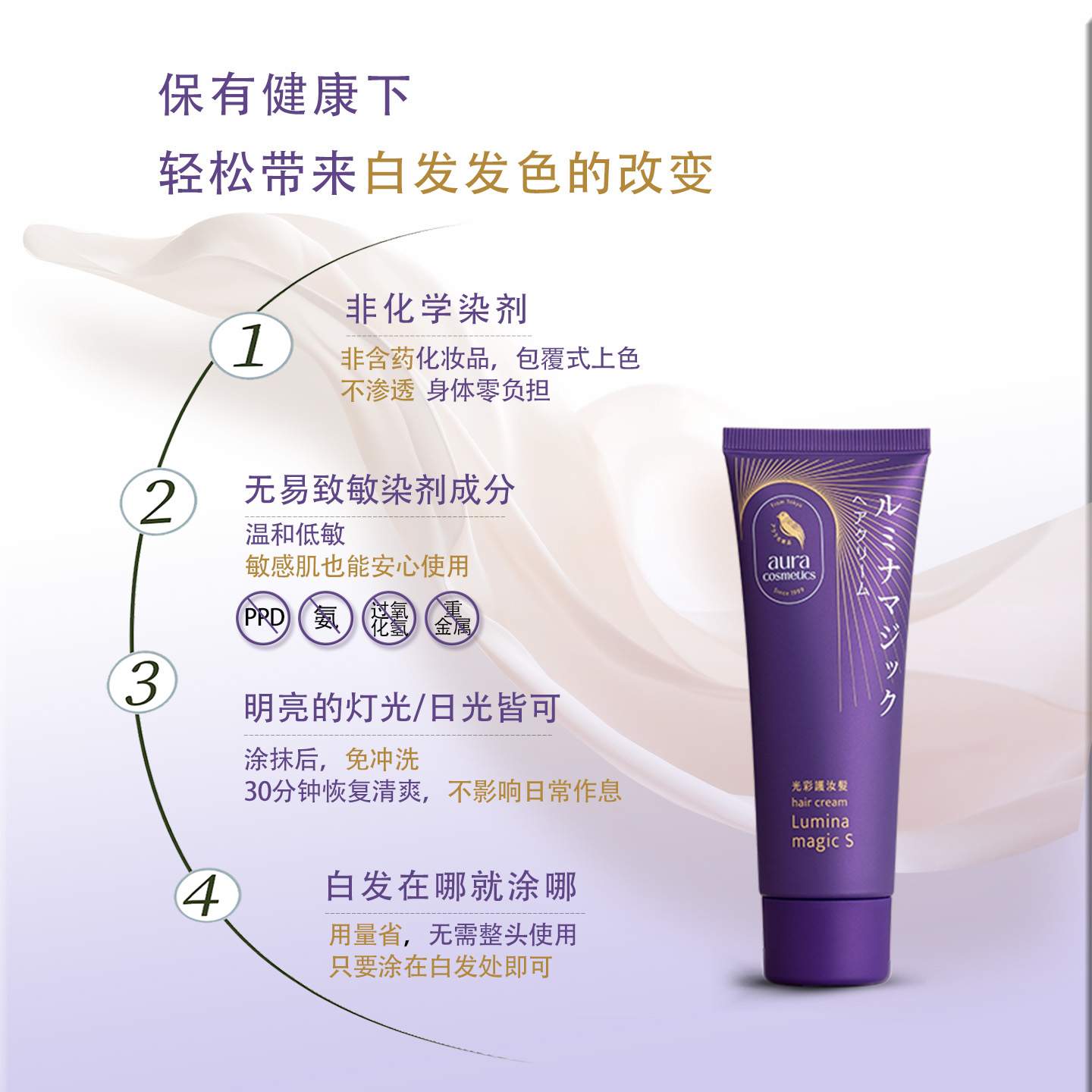 雅邬乐白发护色乳膏植物无刺激棕色孕妇可用免洗遮盖白发专用男女