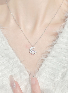 纯银梦幻月光星语项链镶钻月亮锁