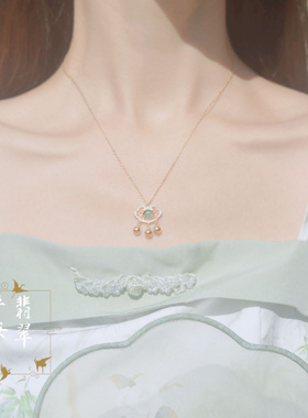 纯银翡翠铃铛平安锁项链轻奢国风