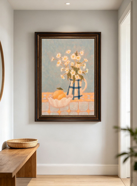 中古风郁金香静物装饰画挂画温柔花瓶油画客厅玄关复古式壁画