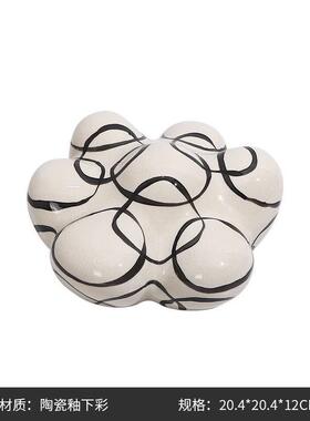 现代北欧黑白格纹陶瓷摆件