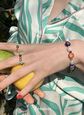 Lisa同款彩色琉璃花朵串珠手链