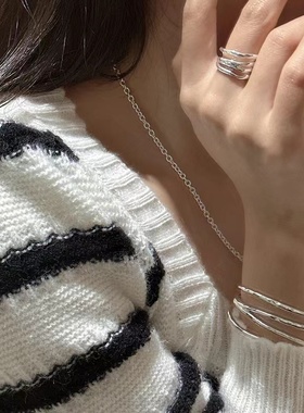 嘉兴银家S925纯银韩版时尚纹理肌理感多层戒指韩国时髦个性指环