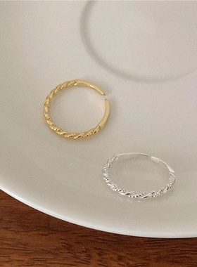 嘉兴银家s925纯极简戒指女韩版设计感ins网红金色麻花细戒指