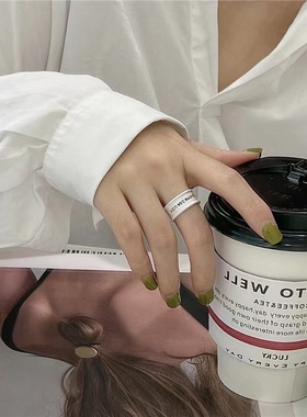 嘉兴银家S925纯银时尚韩版潮人字母戒指复古韩系INS风博主指环