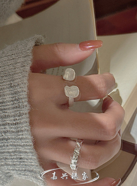 嘉兴银家s925纯银小众设计烧白戒指女韩式复古简约ins不规则指环