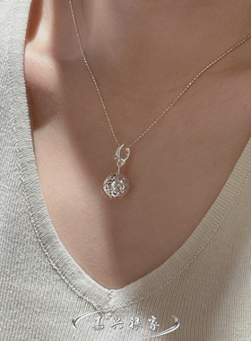 嘉兴银家s925纯银小众设计感闪光CNC珠珠吊坠女韩式复古简约项坠