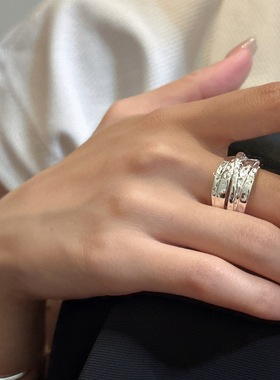 嘉兴银家s925纯银韩版小众设计感多层肌理感个性戒指日韩系指环