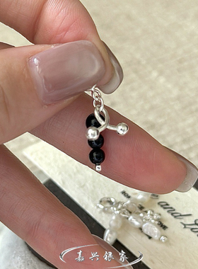 嘉兴银家s925纯银小众设计感小花珍珠吊坠韩式简约玛瑙小提溜项坠