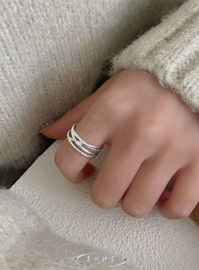 嘉兴银家s925纯银韩式小众高级气质麻花扭线多层戒指ins精致指环