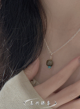 嘉兴银家s925纯银小众设计感异形几何木质感吊坠女韩式简约小提溜