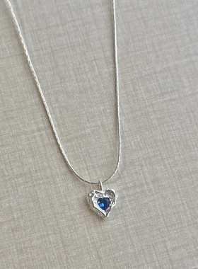 嘉兴银家s925纯银高级小清新微镶蓝色爱心项链韩版ins精致锁骨链