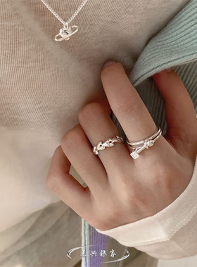 嘉兴银家s925纯银韩国ins博主同款筛子戒指个性叠戴小众开口指环