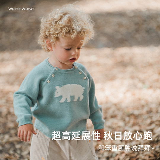 whitewheat男童2025秋冬新款毛衣女宝宝纯羊毛针织衫儿童保暖上衣