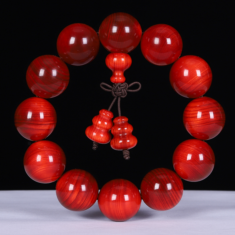 包浆固化满油全透琥珀血龙木男佛珠 吉方圆手串/宝珠