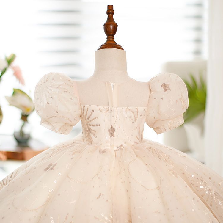 女宝周岁生日礼服2023新款高端花童钢琴公主裙主持人泡泡袖表演服