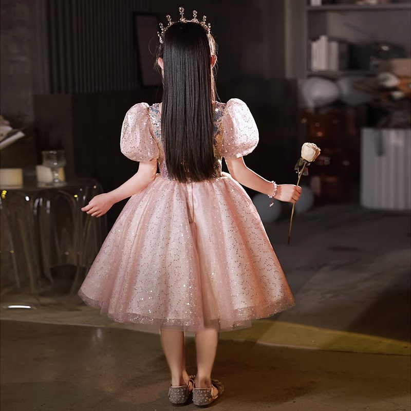 女童晚礼服2023夏季新款泡泡袖公主裙钢琴演奏主持人儿童节演出服