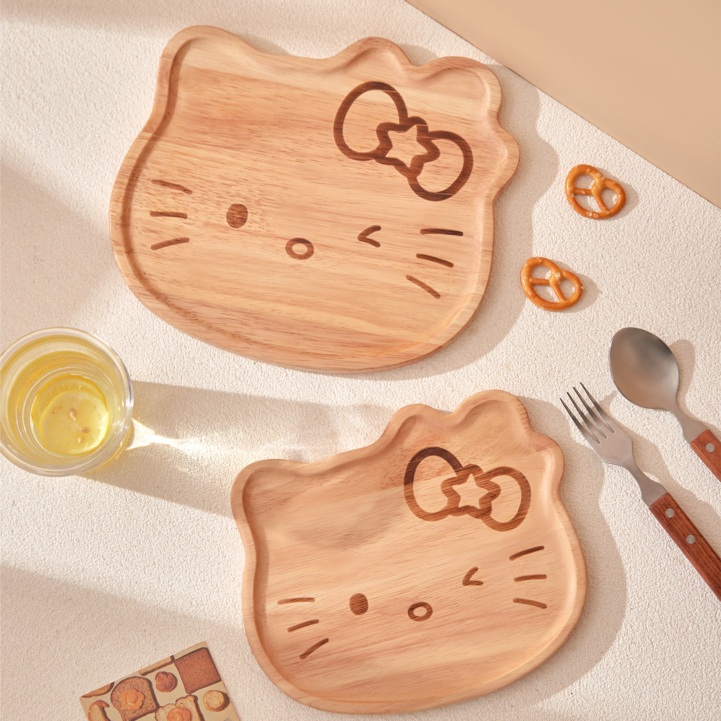 日式卡通猫咪木质托盘零食点心盘面包盘儿童餐盘可爱实木甜品盘子,淘宝优惠券,粉丝福利购,淘宝优惠卷