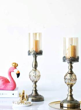 JK慕空间 复古美式羽毛浪漫桌面装饰烛台摆件 客厅玄关展示装饰i.