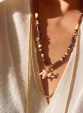 绿色小象珐琅竹节吊坠项链