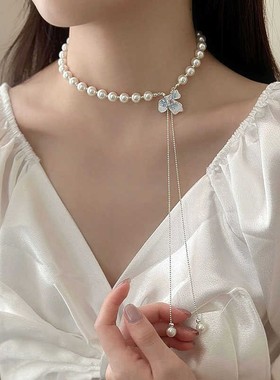 珍珠白色蝴蝶设计款项链