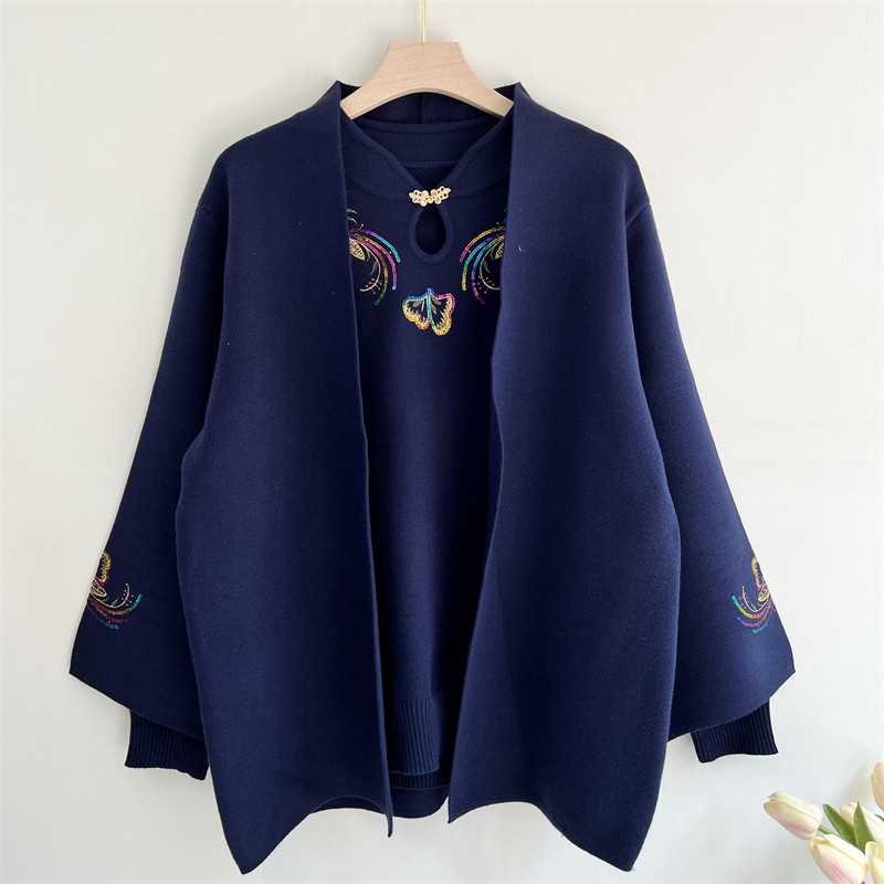 洋气妈妈秋装外套两件套装中老年人女秋冬婚宴喜婆婆奶奶内搭毛衣