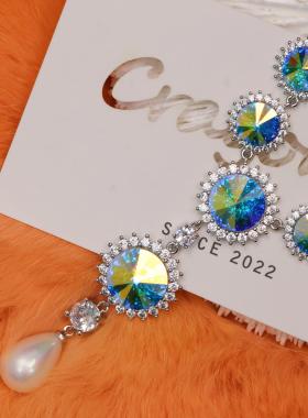 CrayonX设计师款珍珠蓝水晶项链