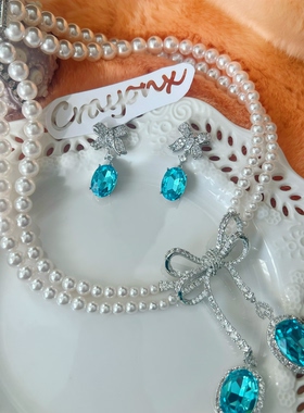 迪丽热巴同款蓝水晶蝴蝶结项链