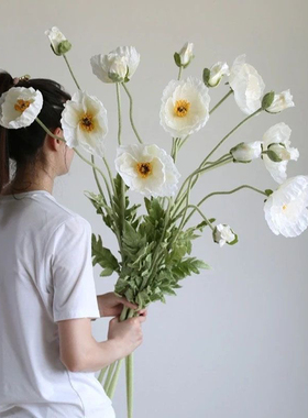 ins大号虞美人假花仿真花摆设客厅花束橱窗装饰摆件花卉拍照道具