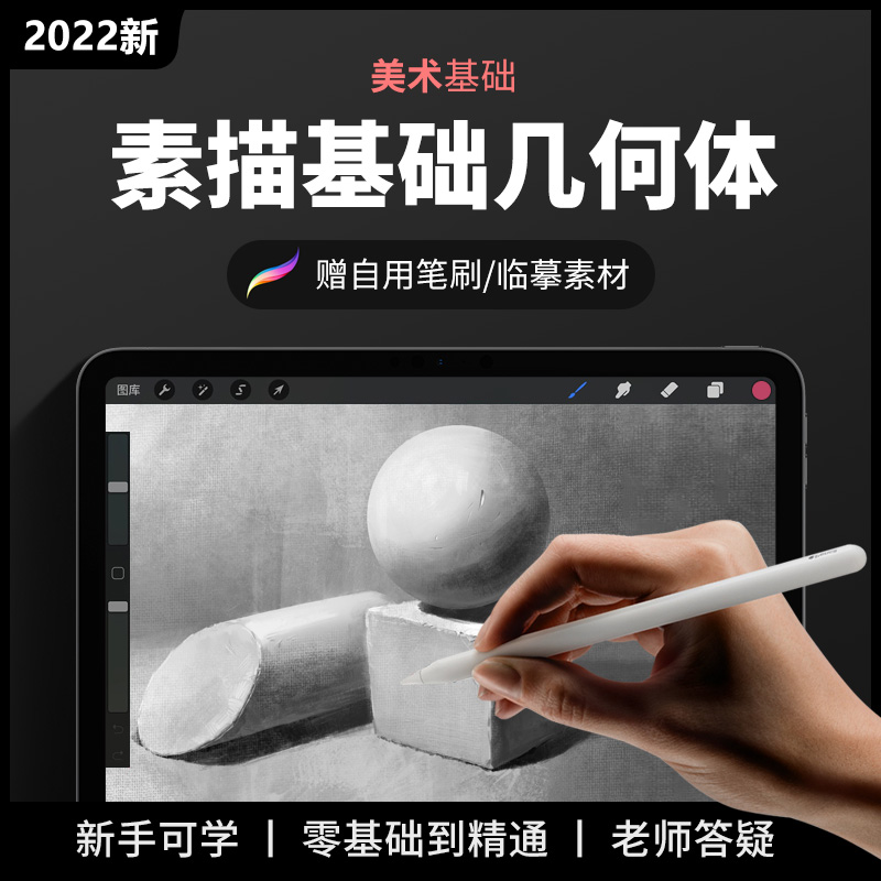 轻画笔 procreate素描零基础入门教程ipad手绘静物几何石膏体网课 - 图0