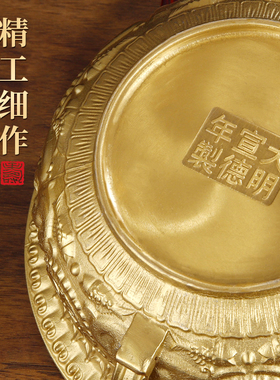 纯黄铜实心如意聚宝盆摆件招财聚财家居客厅玄关店铺办公室工艺品
