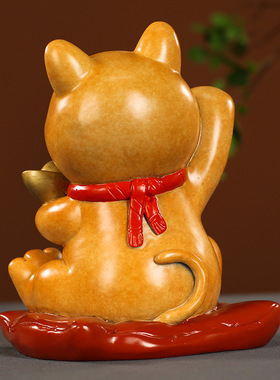纯黄铜彩绘招财猫摆件客厅玄关办公室店铺收银台开业装饰工艺礼品