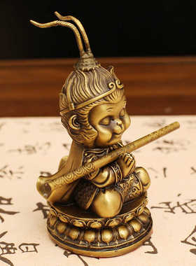 纯黄铜孙悟空摆件齐天大圣斗战胜佛萌猴打坐佛像客厅家居桌面装饰