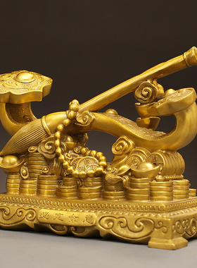 纯黄铜如意文昌笔摆件必定如意金榜题名客厅书房招财装饰工艺礼品