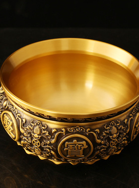 纯黄铜狮首聚宝盆招财聚财摆件家居客厅玄关装饰开业乔迁工艺礼品