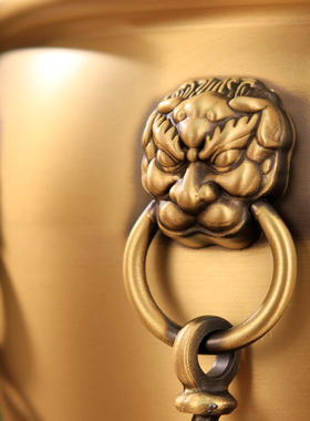 纯黄铜故宫缸狮子头聚宝盆招财聚财中式家居摆件客厅玄关店铺装饰