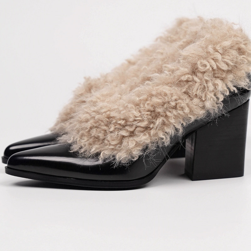尖头毛毛单鞋粗跟加绒高跟鞋秋季新款保暖设计感时髦女鞋保暖棉鞋,淘宝优惠券,粉丝福利购,淘宝优惠卷