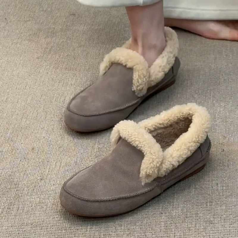 牛皮款~真皮一脚蹬勃肯乐福鞋女毛毛鞋保暖单鞋豆豆鞋加绒雪地靴,淘宝优惠券,粉丝福利购,淘宝优惠卷