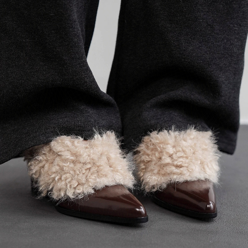 尖头毛毛单鞋粗跟加绒高跟鞋秋季新款保暖设计感时髦女鞋保暖棉鞋,淘宝优惠券,粉丝福利购,淘宝优惠卷