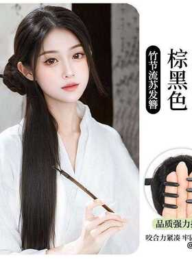 假发辫马尾女新中式古风高马尾假发抓夹汉服旗袍仿真发编发侧马尾