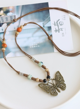 新款 锁骨链配饰陶瓷蝴蝶项链轻奢项圈连衣裙子流苏新中式女腰链