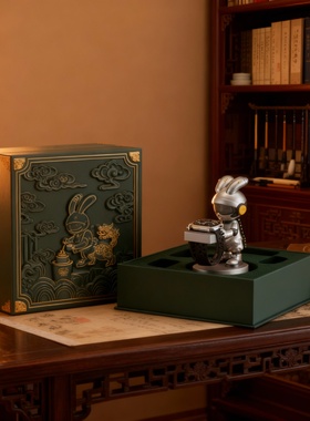 潮酷兔子手表支架金属摆件礼盒