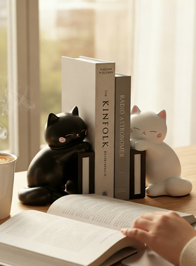 可爱猫咪树脂书挡摆件黑白一对