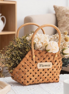 手工编织木质迷你托特包桌面摆件