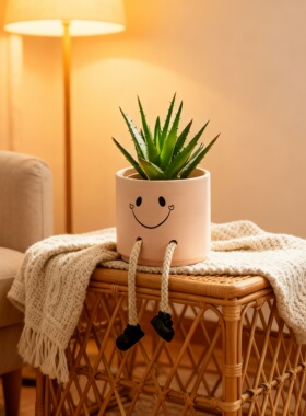 可爱笑脸陶瓷花盆室内摆件