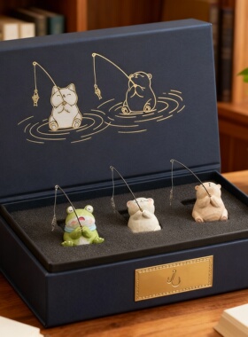 可爱动物钓鱼桌面摆件礼盒装
