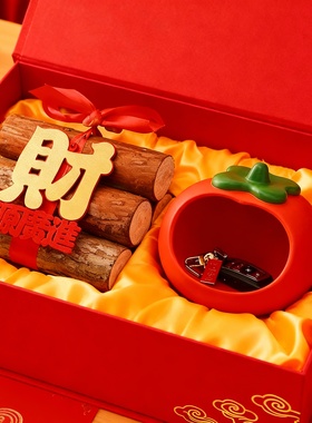 新年柿子陶瓷摆件红色招财吉祥