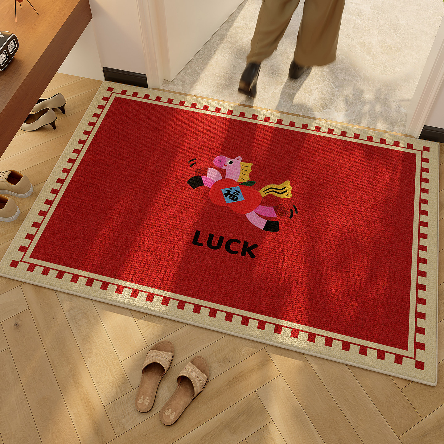 红色新年地垫2026新款卡通喜庆大门口吸水脚垫家用入户防滑门垫,淘宝优惠券,粉丝福利购,淘宝优惠卷
