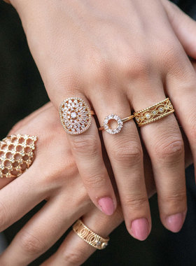 JFB法国进口芈镶18K厚包金戒指项链耳钉法式复古高级宴会珠宝女