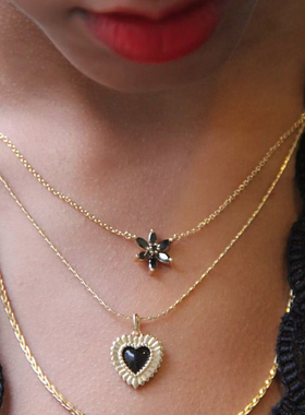 JFB法国进口黑昙花18K厚包金项链耳钉法式优雅暗黑简约百搭叠戴女